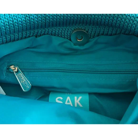 NWOT THE SAK Blue & Pink Cherry Print Crochet & Beaded Y2K Shoulder Bag - Picture 5 of 6